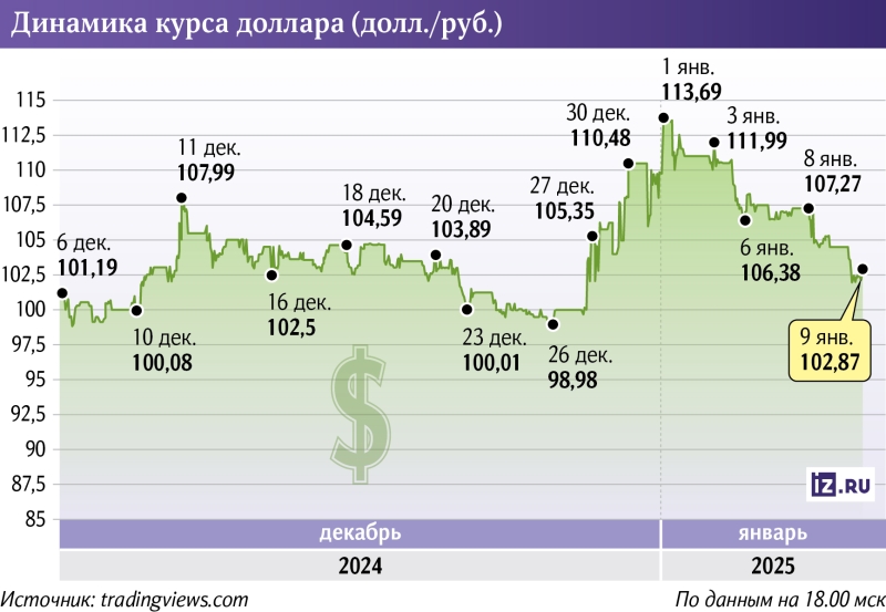 Предел значений: доллар не превысит 105 рублей в I квартале